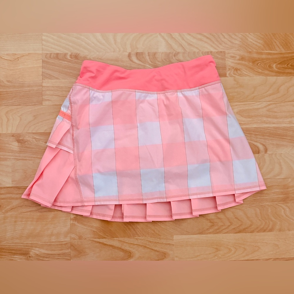 Lululemon Bleached Coral Gingham pop orange Pacesetter skort size 4 Tall